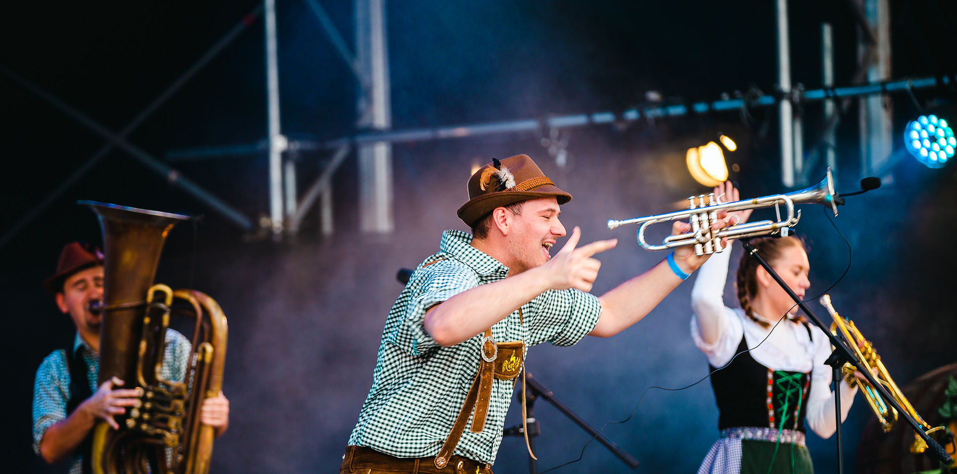 The Oomparty Band performing live with brass and lederhosen